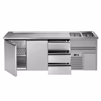 Direct Draw Beer Dispenser / Kegerator PREMIUM – 2-Door – 2 Right Sinks, 3 Cooled Drawers – 2500×700 mm