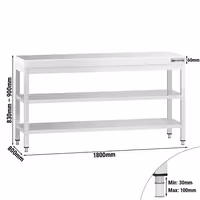 Rozsdamentes acél munkaasztal PREMIUM - 1800x800 mm - alsó polccal & köztes polccal