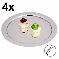 (4 pcs) Serving Tray - Stainless Steel - Ø390mm - polished - with clear dome