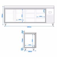 Aukstuma galds PREMIUM PLUS - 2452x600 mm - 510 l - ar 2 durvīm - ar 6 atvilktnēm - Ar apmali