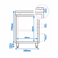Arbetskåp i rostfritt stål PREMIUM - 600x700 mm - med 1 gångjärnsdörr - inkl. skärbräda grön