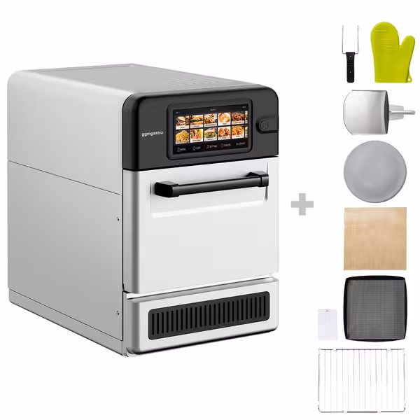 Commercial High Speed Oven - Touchscreen - 3.0kW - Stainless Steel - Ventless - incl. Pizza Tray, Mesh Basket | 80% Faster Cooking