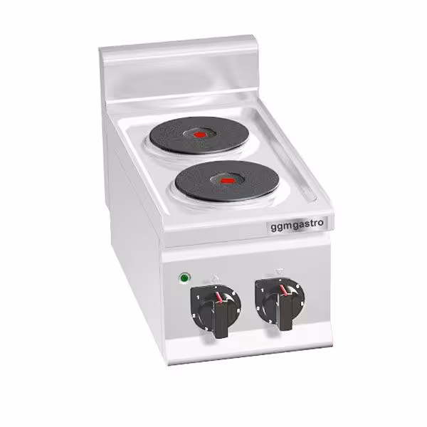 Mașină de gătit / aragaz electrică profesională – LORENZO – seria 600 - 300x600x(H)410 mm - 4,0 kW - 2 plite rotunde - aparat de banc/pentru masă