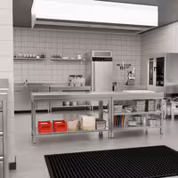 Rozsdamentes acél munkaasztal PREMIUM - 1000x700 mm - alsó polccal & köztes polccal
