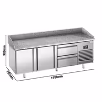 Table réfrigérée à pizza Premium PLUS - 1980 x 700 mm - avec 1 porte et 4 tiroirs