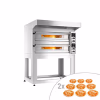 Electric Deck Pizza Oven - Twin Deck - Refractory Stone Deck - 9+9 - Ø 33cm (13") - Mechanical Controls - incl. Stainless steel hood & Base frame