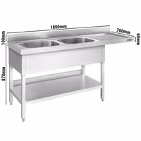 Pult za pranje za perilicu posuđa - 1800x700 mm - s 2 korita