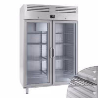 Nerezová chladicí skříň PREMIUM PLUS - GN 2/1 - 1385 mm - 1240 l - až +8 °C - s 2 skleněné dveře
