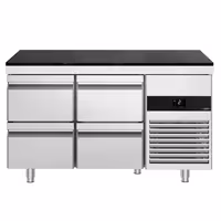 Commercial Counter Fridge PREMIUM – 1400 × 700 mm – with 4 Drawers – incl. Granite Worktop