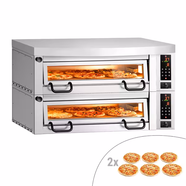 Electric Deck Pizza Oven Power - Twin Deck - Refractory Stone Deck - 6+6 x  Ø 34cm (13.4") - 230V 3 Phase - Digital Controls - up to 450°C - incl. Hood