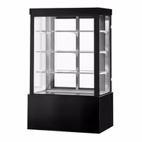 Commercial cake display fridge - 950L - 1200mm - Double glazing - square - with 3 adjustable shelves - rear sliding doors - for patisserie - Black
