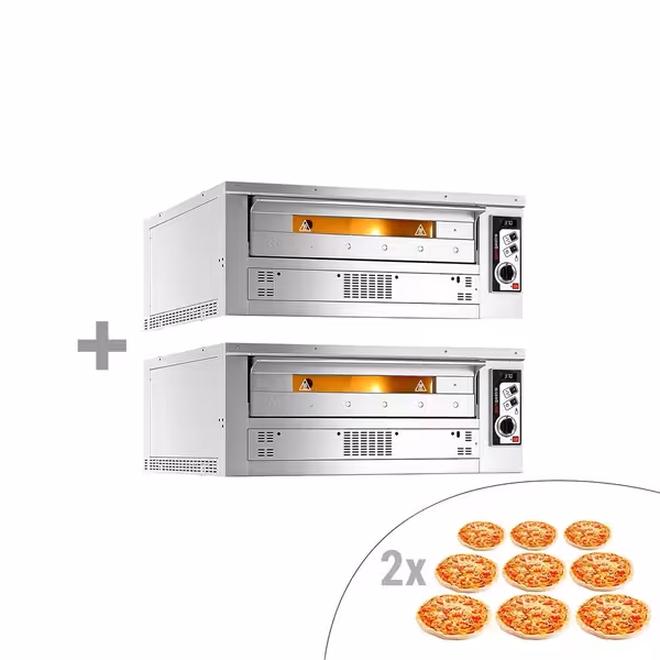 (2 pcs) Gas Deck Pizza Oven - Twin Deck - Refractory Stone Deck - 9+9 - Ø 33cm (13") - 230V Single Phase - Mechanical Controls