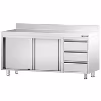 خزانة قاعدية ستانلس ستيل PREMIUM - 1800x700mm - أبواب منزلقة - مع حاجز خلفي