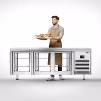 Pekarski rashladni pult PREMIUM PLUS - 2185x800 mm - 610 l - Ventilirano hlađenje - Dvostruko ostakljenje - s prolazom - s 6 staklena vrata - granitna radna ploča