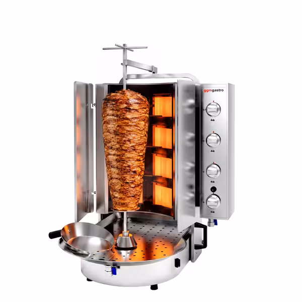 Gas Doner Kebab Grill (Shawarma/Gyros) – with Bottom Motor – ROBAX® Glass – 8 Burners – max. 75 kg – 16 kW