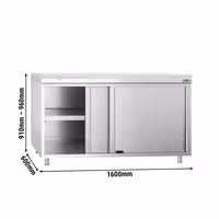 PREMIUM radni ormar od nehrđajućeg čelika – 1600 x 600 mm – s kliznim vratima – uključujući bijelu radnu ploču