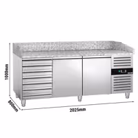 Stół chłodniczy do pizzy ECO – 2000 x 800 mm – z 2 drzwiami i 7 szufladami