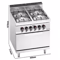 Plinski štednjak - Linija 700 - 800x714x1070 mm - 29 kW - 4 plamenika - samostojeći - s električnom pećnicom statičnom - 7,5 kW - GN 2/1