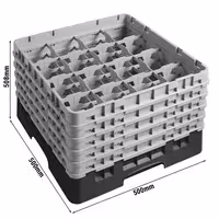 CAMBRO | CAMRACK® - Košara za pranje čaša 1/1 - 16 odjeljaka - Sa 5 produžetaka - 500x500 mm - Crna boja