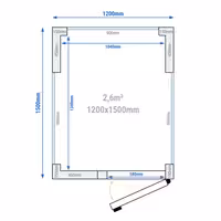 Hűtőkamra - 1200x1500 mm - 2,60 m³ - gépészet nélkül - 3 üvegfallal