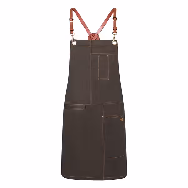 KARLOWSKY | Cross-Back Bib Apron Urban X-Style – Chocolate - 680×800 mm - 100% Cotton - Leather Straps