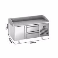Stół chłodniczy do pizzy PREMIUM PLUS - 1490x700mm - z blatem granitowym - 1‑drzwiowy, 2 szuflady