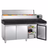 Stół chłodniczy do pizzy PREMIUM - 2025x800mm - z blatem granitowym - 3‑drzwiowy - z nadstawką chłodniczą - 10x GN 1/4