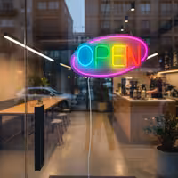 LED illuminated sign - OPEN - dimmable - Magenta/Multi-colour - 420x250mm