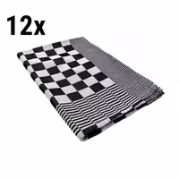 (12 unid) Panos de cozinha em Algodão - lavável a 60°C; resistente ao cloro - 65x65cm - Preto / Branco aos quadrados
