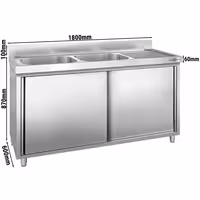 Sudoper s ormarićem PREMIUM - inox - 1800 x 600 mm - sa 2 korita - korita lijevo
