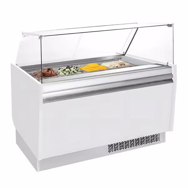 Ice Cream Display Freezer | LIAM - 1560mm - Static cooling - with LED lighting - for 13 x 5 litres Napoli pans - White