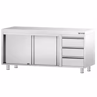 خزانة قاعدية ستانلس ستيل KOPENHAGEN PREMIUM - 2000x700mm - مع أبواب منزلقة و وحدة أدراج 3 يمين