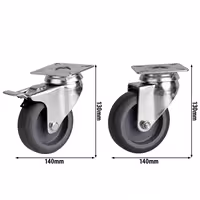 Set kotača za hladnjake i zamrzivače - 85x140x130 mm - čelično kućište, nizak otpor kotrljanja - uklj. pričvrsna ploča - kompatibilno s BGKF, GTF, KTF, KTGFF, KUF & ZTSF - Promjer kotača: 100 mm; 2 s kočnicom + 4 bez kočnice