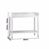 Masă de lucru din oțel inoxidabil PREMIUM – 800 x 700 mm – cu blat de bază – incl. placă de tăiere albă