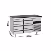 Commercial Counter Fridge PREMIUM – 1400 × 700 mm – with 6 Drawers – incl. Granite Worktop