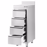 Armário de trabalho em aço inoxidável PREMIUM - com 4 gavetas e alçado posterior - 400x600mm