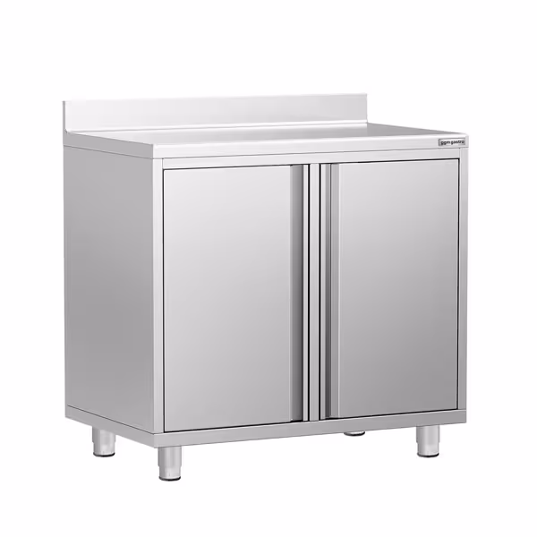 Paslanmaz Çelik Dolaplı Cafe / Bar Çalışma Tezgahı - Sırtlı - Filtre Kahve Makinesi için - 1000x600mm - 2 Kapılı (Menteşeli Kapı)