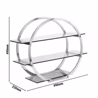 Açık Büfe Teşhir Standı - Plexiglas raflı Paslanmaz Çelik gövde - dairesel - 490x220x490mm - 3 raf ile