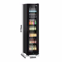 Commercial Beverage Display Fridge - 500mm - 295 Litres - with 1 hinged glass door - LED lighting - Black - Temperature range 0 to 7 °C