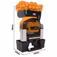 Commercial Electric Orange Juicer - 550W - 58kg - with automatic feed, 28 oranges/min, 60-80mm orange size range, Push & Juice button, automatic cleaning system, digital control & fruit counter, peel collection, no shell crushing - Orange
