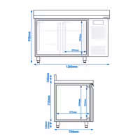 Commercial Counter Fridge ECO - 1360x700mm - with 2 doors - with upstand