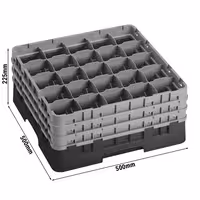 CAMBRO | CAMRACK® - Košara za pranje čaša 1/1 - 25 odjeljaka - Sa 3 produžetka - 500x500 mm - Crna boja