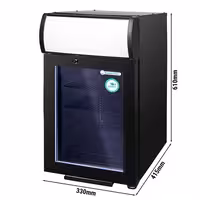 GASTRO-COOL | Commercial Promotional Display Fridge with illuminated canopy – 21 L – single glass door – black
