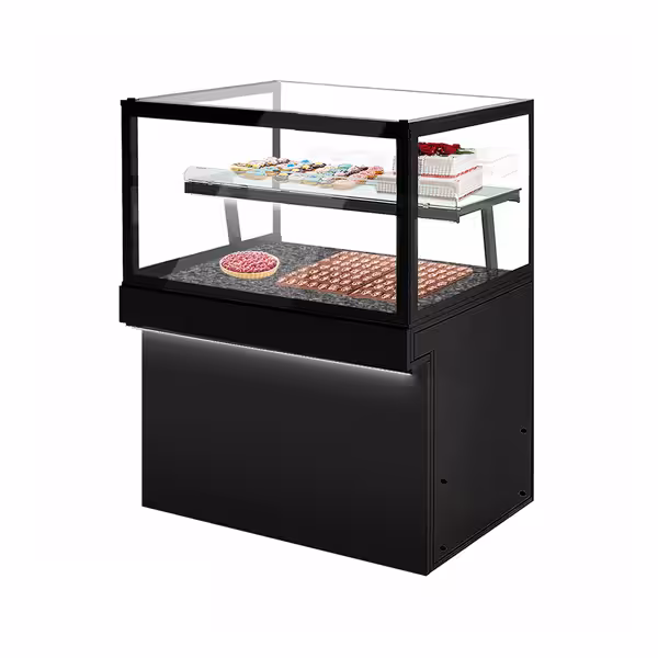 Konditerinė vitrina TORONTO - 1300x800 mm - Spalva juoda - Su 2 lentynomis - granitinis stalviršis juodas