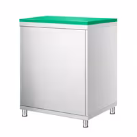 Arbetskåp i rostfritt stål PREMIUM - 600x700 mm - med 1 gångjärnsdörr - inkl. skärbräda grön