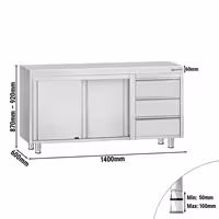 خزانة عمل ستانلس ستيل ECO - 1400x600mm - أبواب منزلقة ووحدة أدراج 3 يمين