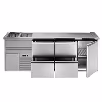 Direct Draw Beer Dispenser / Kegerator 1 Stainless Door + 4 Drawers PREMIUM – 2 sinks left - 2500×700 mm - 3 drip trays