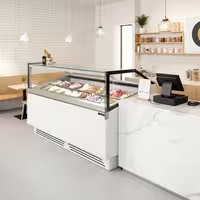 Ice Cream Display Freezer | ADAM - 1700mm - Ventilated cooling - with LED lighting - for 18 x 5 litres Napoli pans or 12 x 7 litres - White - curved glass canopy