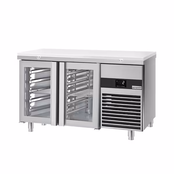 Külmtöölaud PREMIUM - 1400x700 mm - 281 l - ventileeritud jahutus - Värv valge - koos 2 klaasuksega