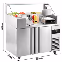 Pripremni rashladni pult - 1210x700 mm - 2 vrata - za 9x GN 1/6 - uklj. Kontaktni roštilj i Preša za hamburgere